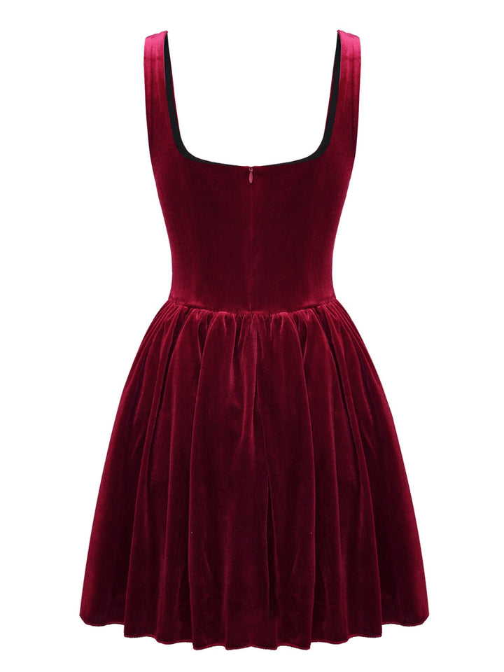 1970s Solid Square Neck Velvet Mini Dress - vintage dress, retro fashion