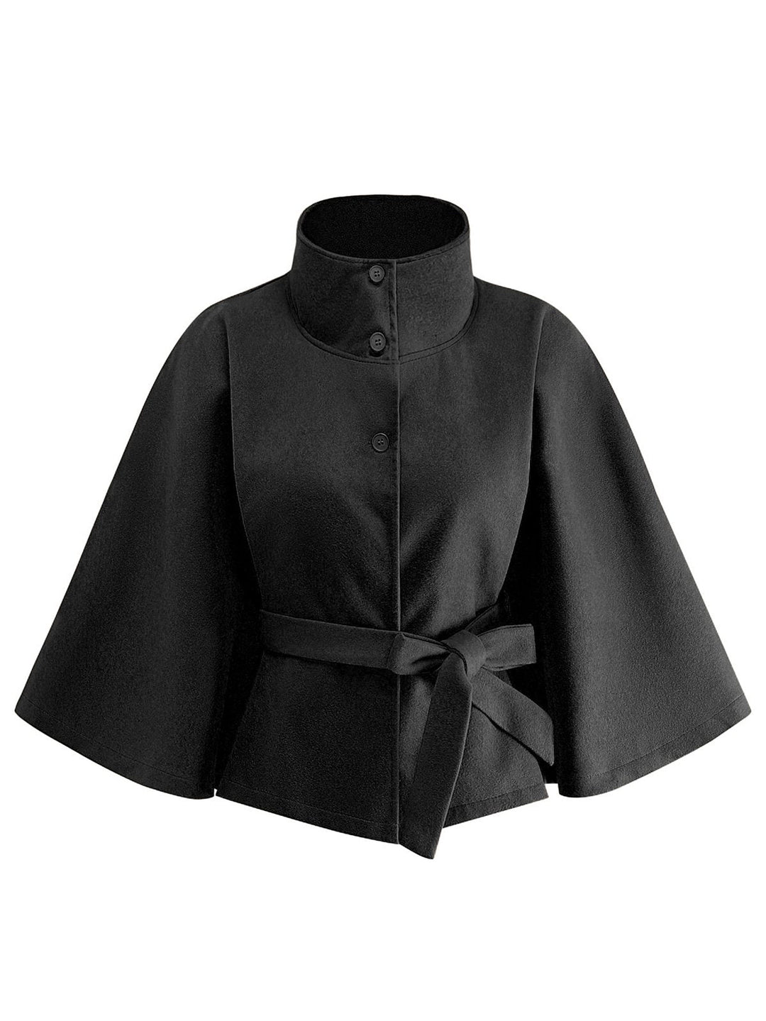 1970s Solid Turtlenecck Belted Cloak Jacket - vintage fashion, style