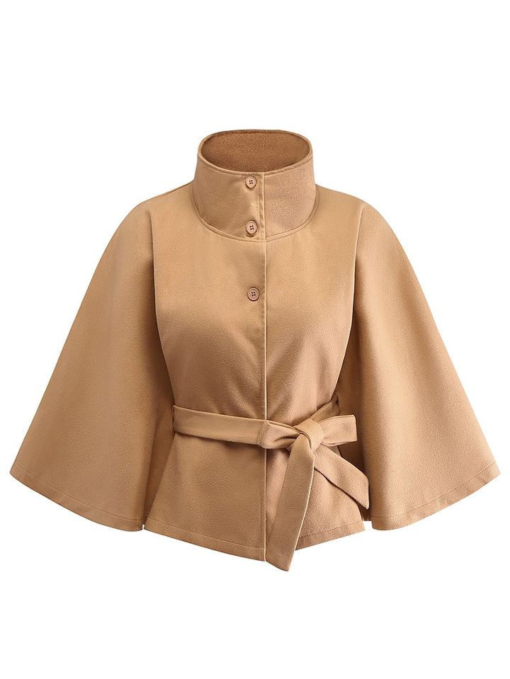 1970s Solid Turtlenecck Belted Cloak Jacket - vintage fashion, style