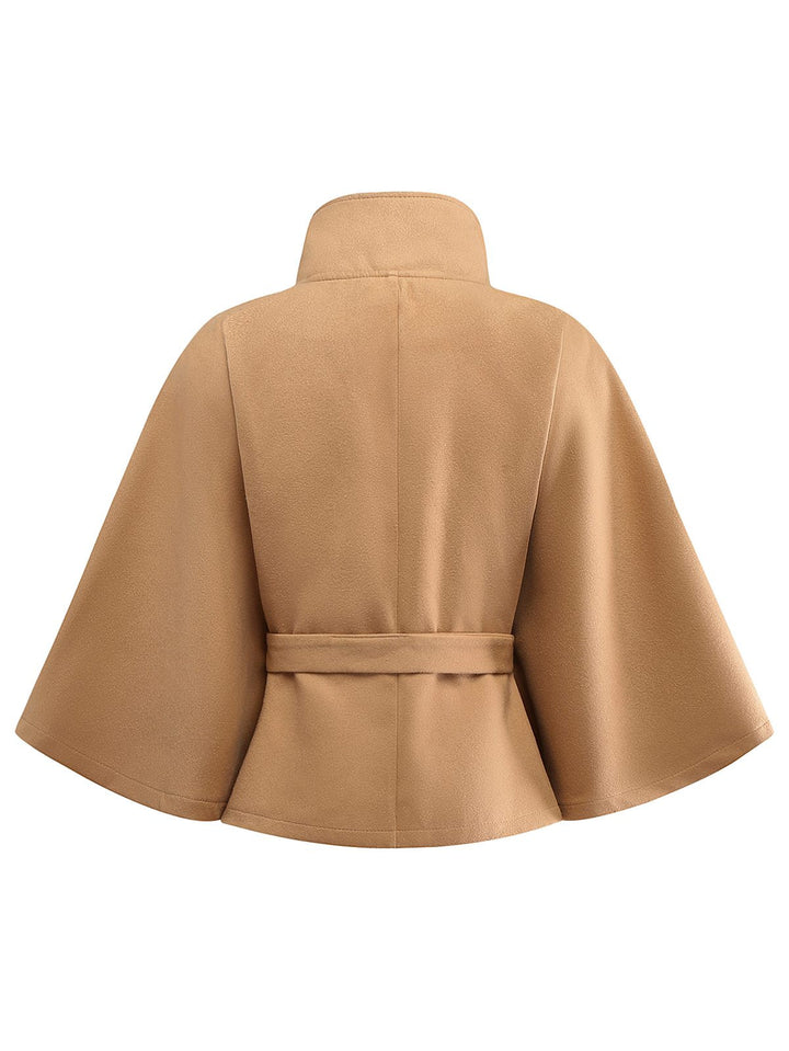 1970s Solid Turtlenecck Belted Cloak Jacket - vintage fashion, style