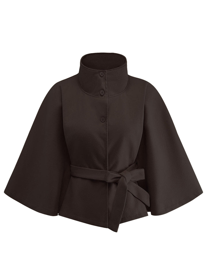 1970s Solid Turtlenecck Belted Cloak Jacket - vintage fashion, style