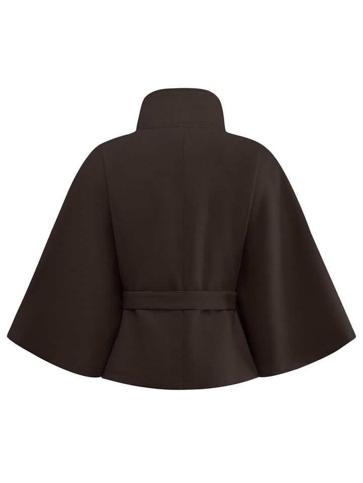 1970s Solid Turtlenecck Belted Cloak Jacket - vintage fashion, style