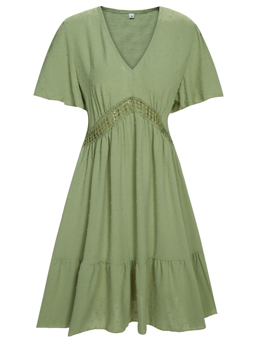 She slips into this 1970s Solid V-Neck Splicing Lace Flare Dress and suddenly it&