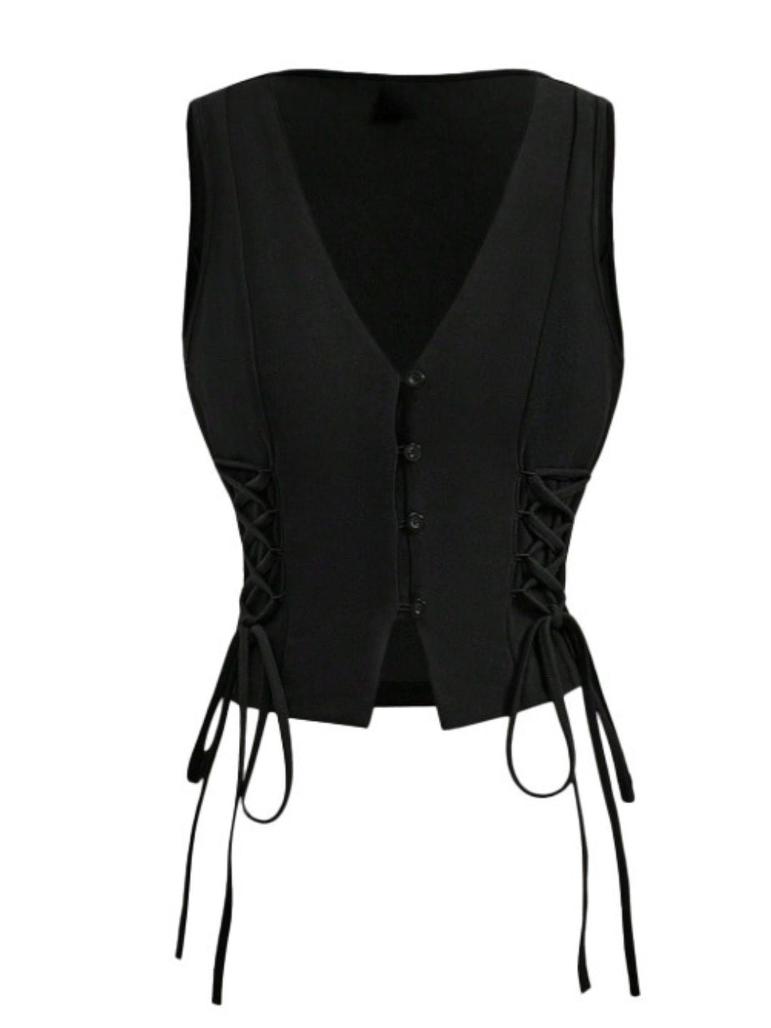 1970s Solid Waist-Tie V-Neck Vest - vintage fashion, retro style