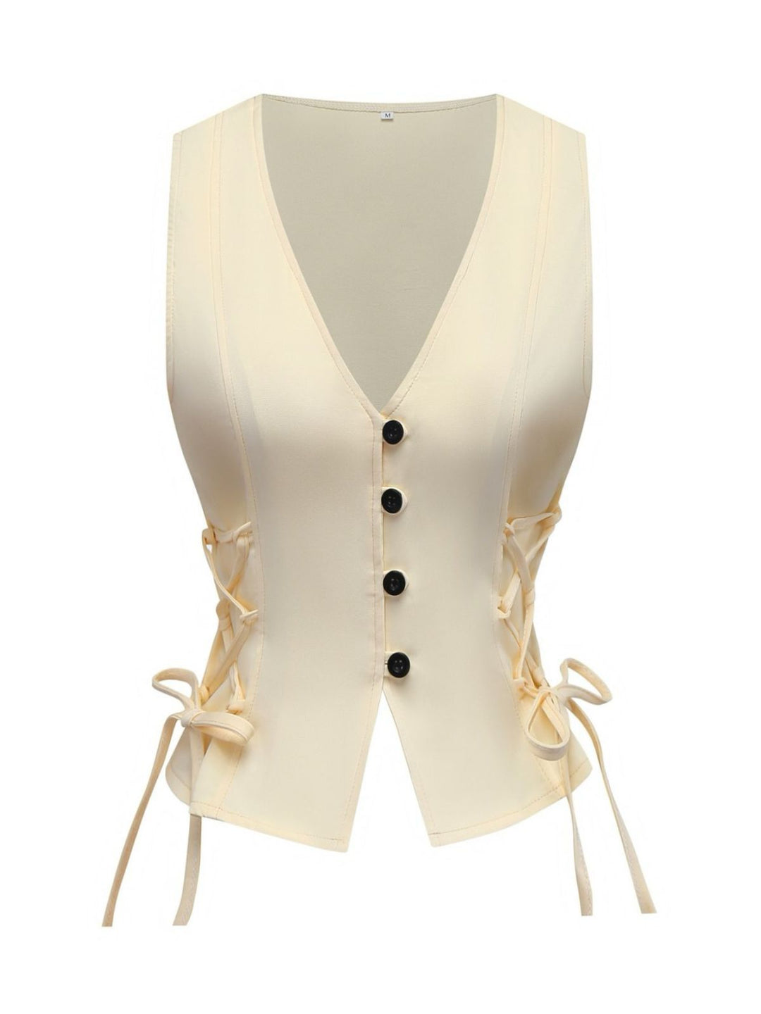 1970s Solid Waist-Tie V-Neck Vest - vintage fashion, retro style