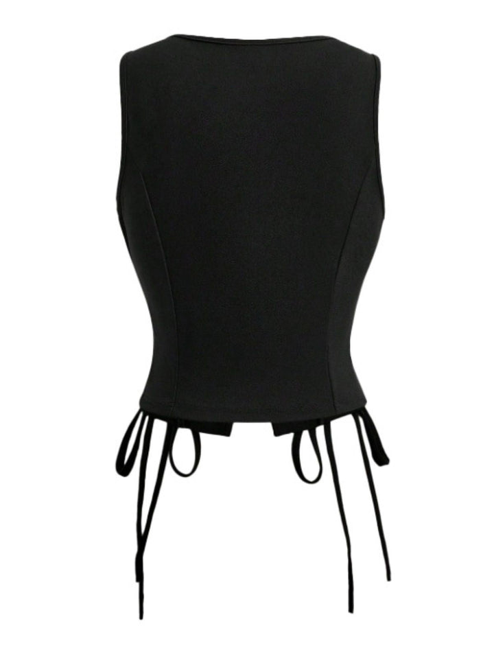 1970s Solid Waist-Tie V-Neck Vest - vintage fashion, retro style