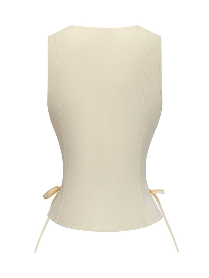 1970s Solid Waist-Tie V-Neck Vest - vintage fashion, retro style