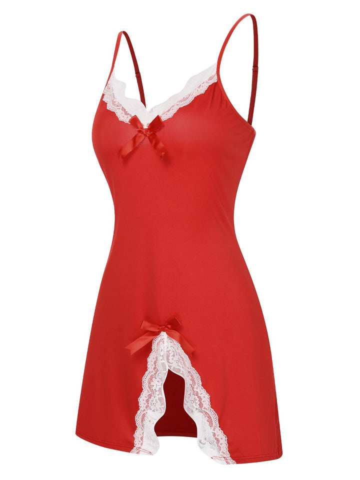 Spaghetti Strap Bow Lace Patchwork Nightgown — a silhouette that turns sidewalks into runways