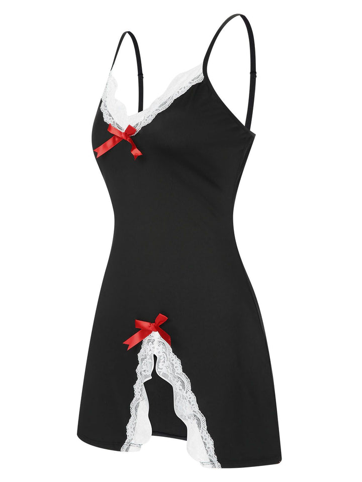 Spaghetti Strap Bow Lace Patchwork Nightgown: where romance meets her modern spirit