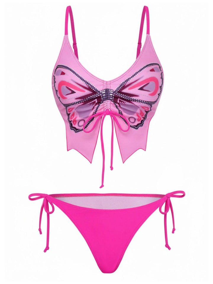 1970s Spaghetti Strap Butterfly Lace-Up Bikini Set - vintage fashion, retro style