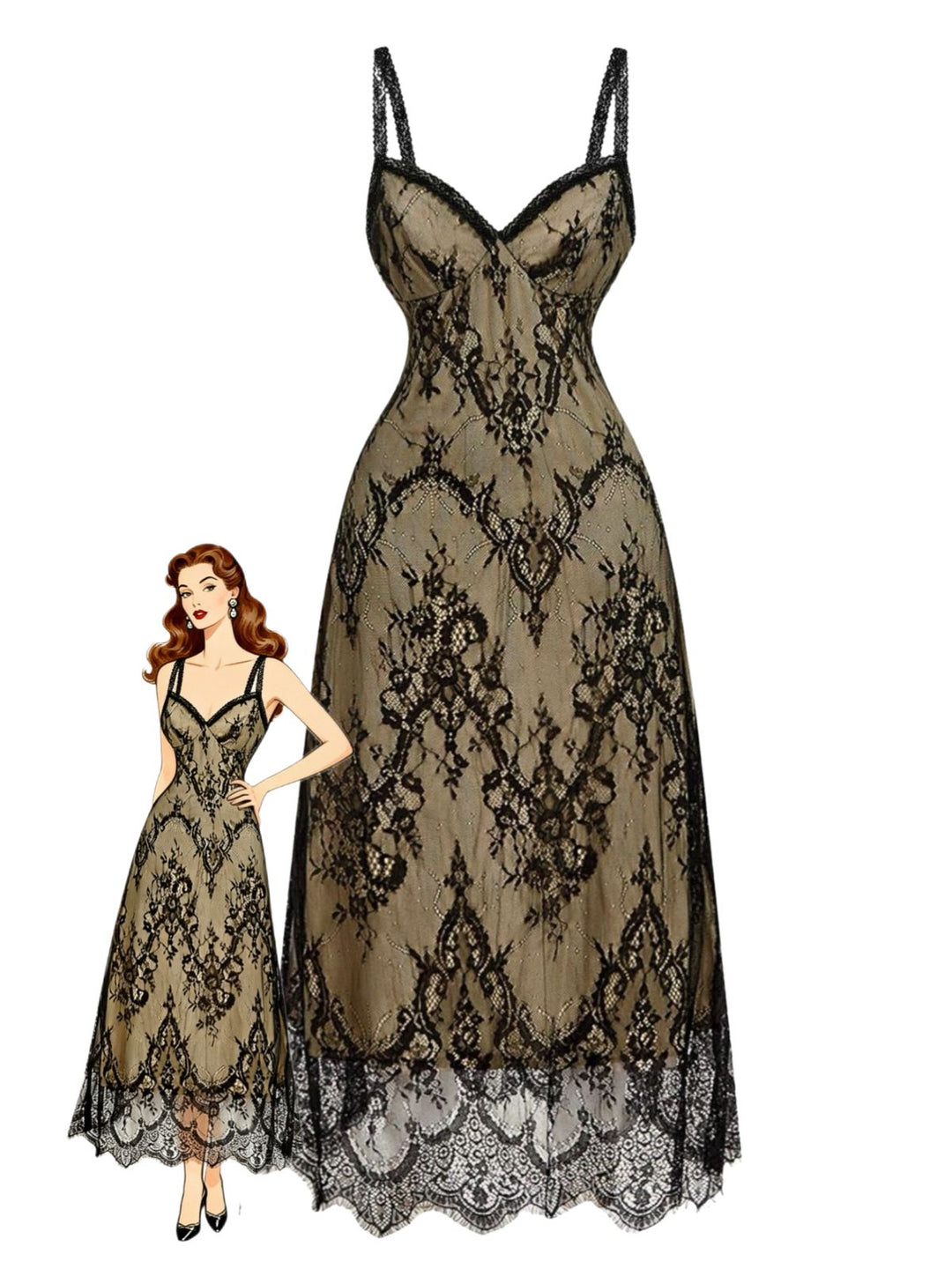 Black 1940s Lace Cami Classic Dress