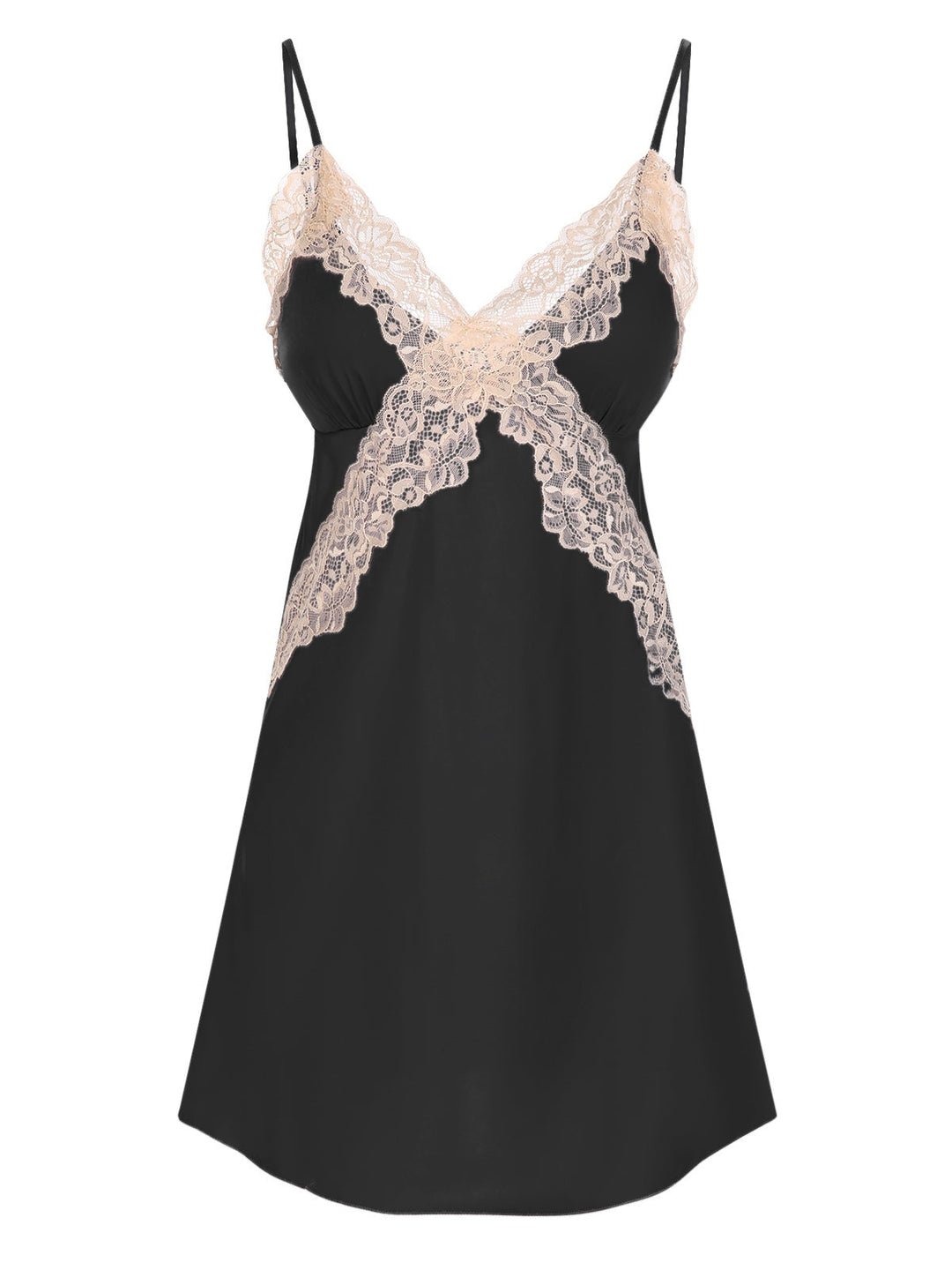 She slips into this Spaghetti Strap Lace Patchwork Nightgown and suddenly it's a daydream