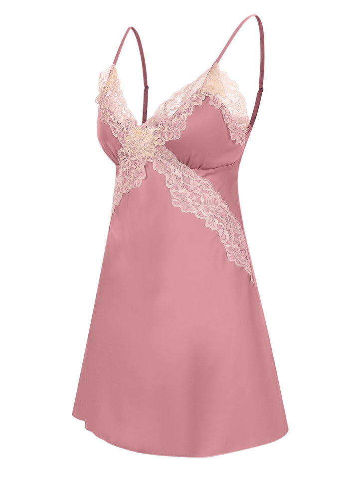 Spaghetti Strap Lace Patchwork Nightgown: where romance meets her modern spirit