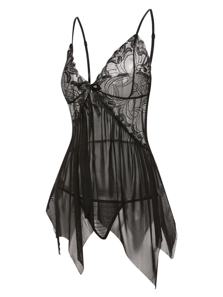 1970s Spaghetti Strap Lace Sheer Sleepwear: 1970s allure for the woman who knows her power