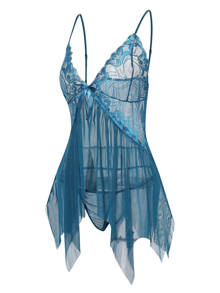 She slips into Spaghetti Strap Lace Sheer Sleepwear and channels screen sirens