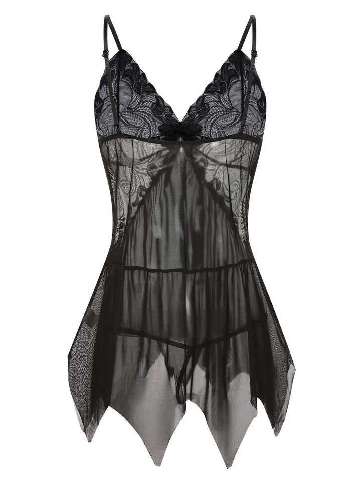 This 1970s Spaghetti Strap Lace Sheer Sleepwear is 1970s romance against her skin