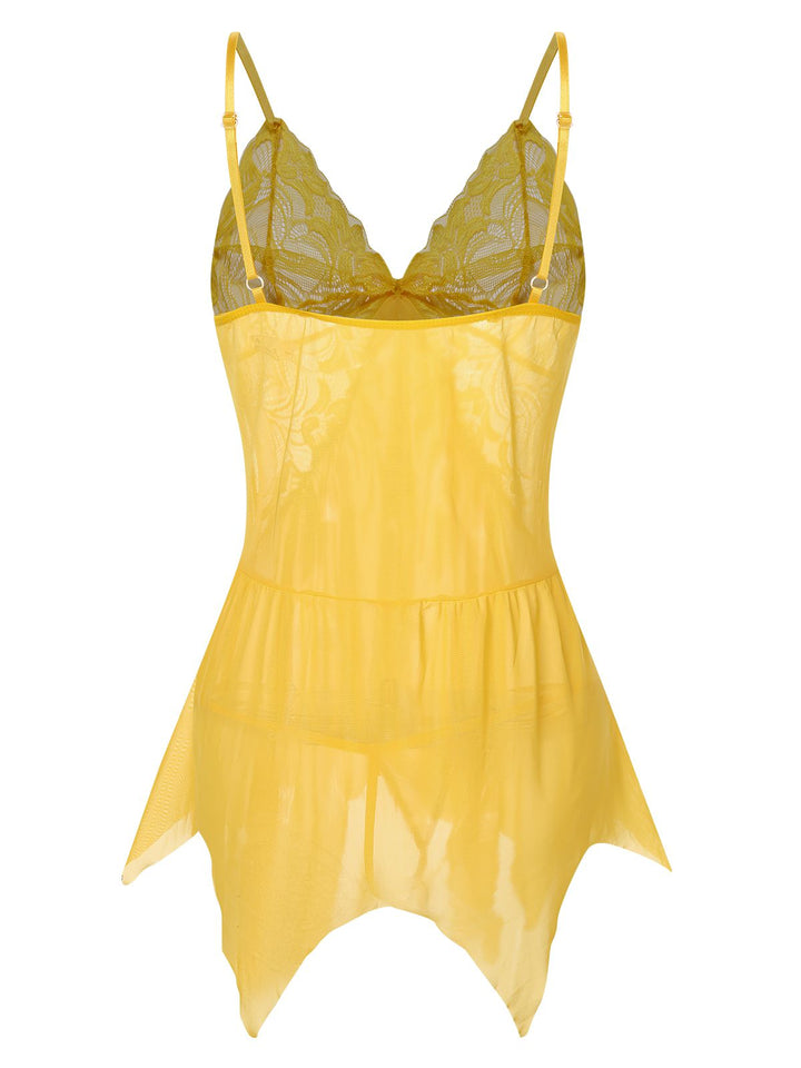 This Spaghetti Strap Lace Sheer Sleepwear is romance against her skin