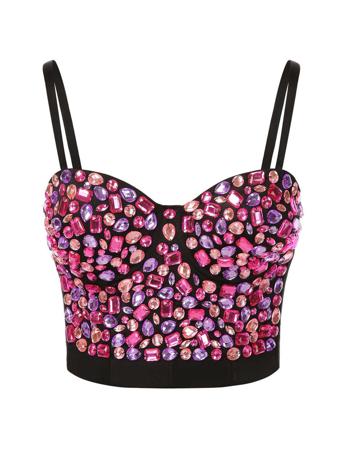 1970s Spaghetti Strap 3D Rhinestone Embellished Crop Top - vintage fashion, retro style
