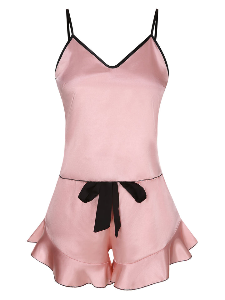 Spaghetti Straps Satin Ribbon Pajamas, vintage pajamas, retro nightwear - perfect for women who love vintage and retro fashion