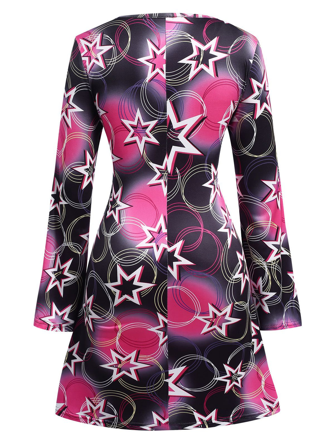 1970s Stars Disco Hippie Style Dress With Scarf — a 1970s silhouette that turns sidewalks into runways
