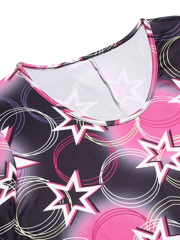 This 1970s Stars Disco Hippie Style Dress With Scarf wraps her in 1970s elegance, one twirl at a time