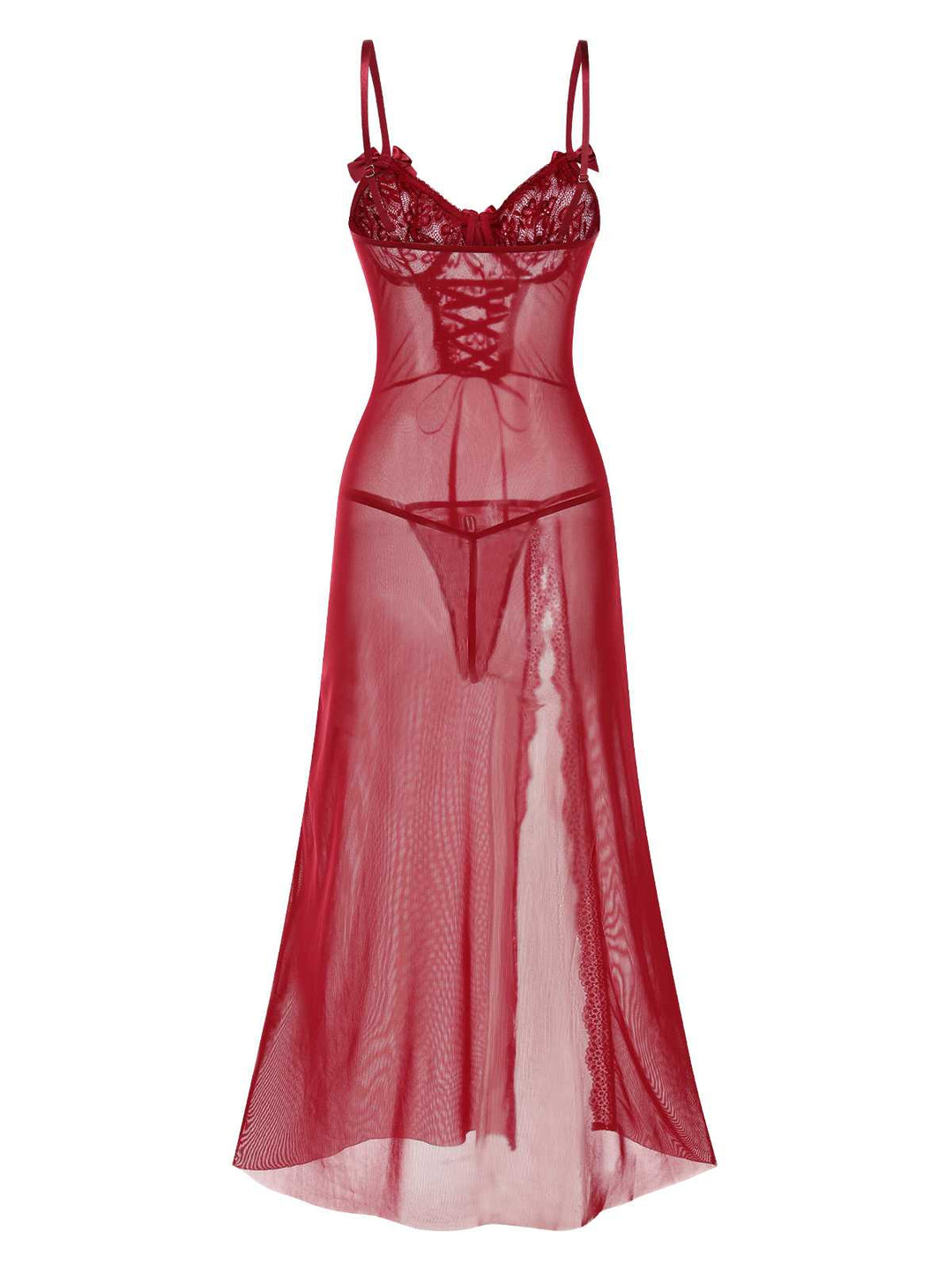 Strap Lace Sheer Slit Sleepwear Nightgown - vintage nightgown, retro sleepwear
