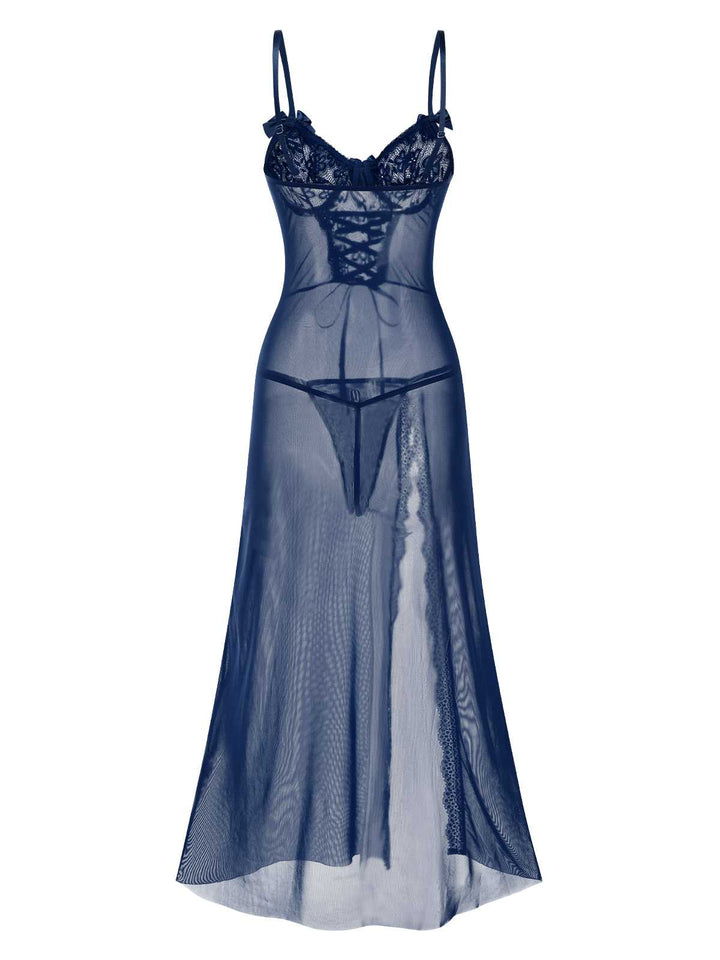 Strap Lace Sheer Slit Sleepwear Nightgown - vintage nightgown, retro sleepwear