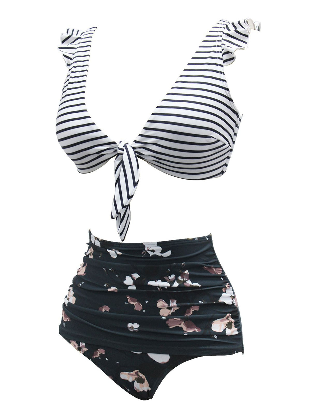 1970s Strap Stripes Floral Swimsuit: 1970s Riviera elegance, reimagined for her