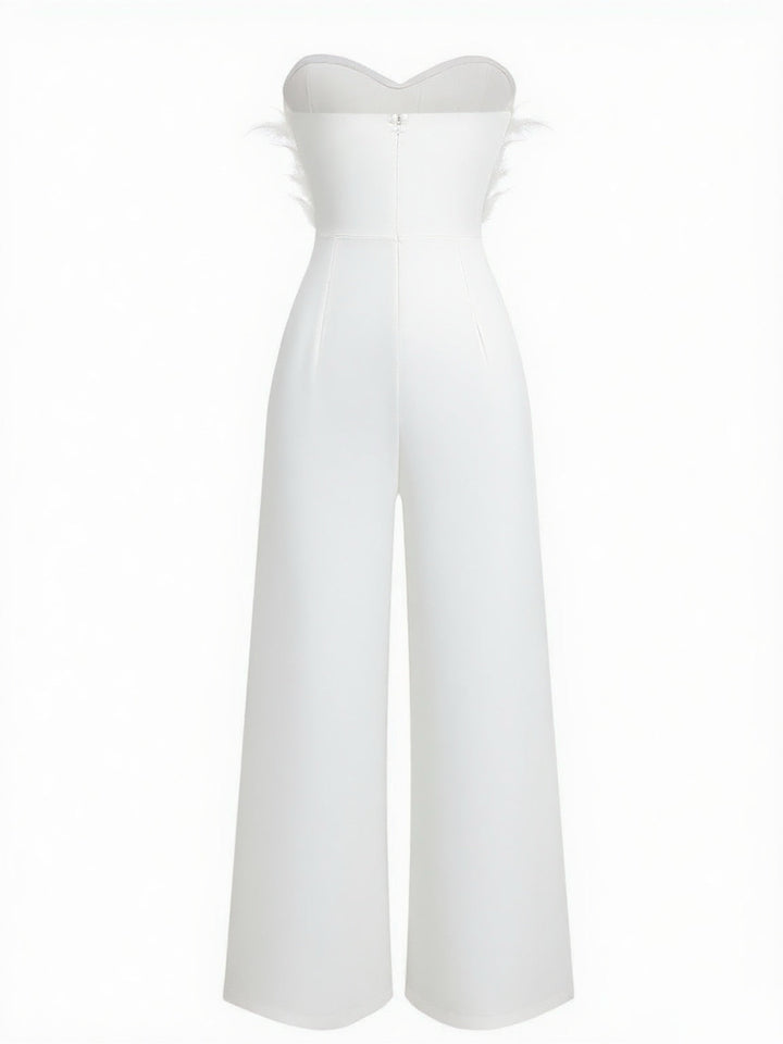 1970s Strapless Feather Solid Jumpsuit - vintage jumpsuit, retro fashion