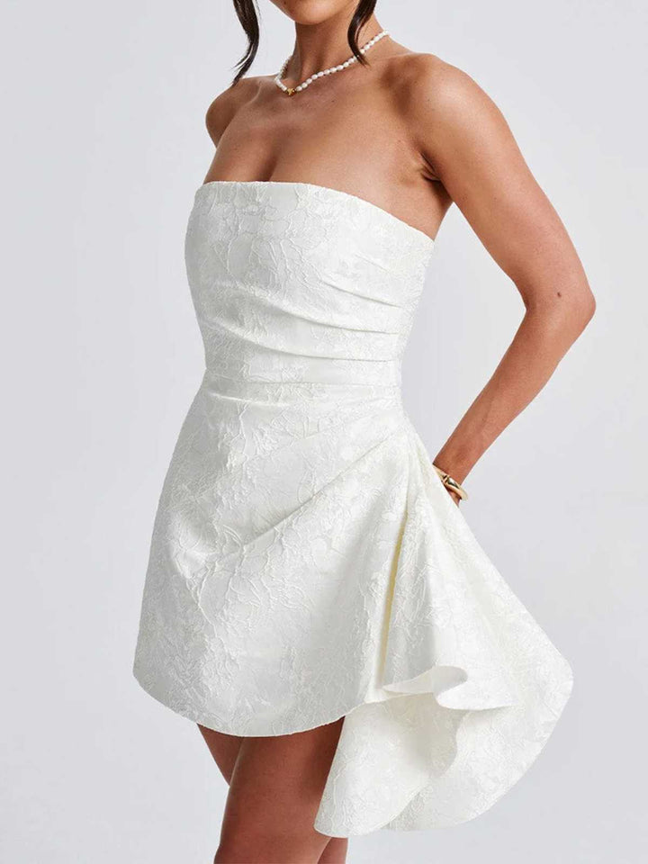 1970s Strapless Roses Jacquard Dress - vintage dress, retro fashion
