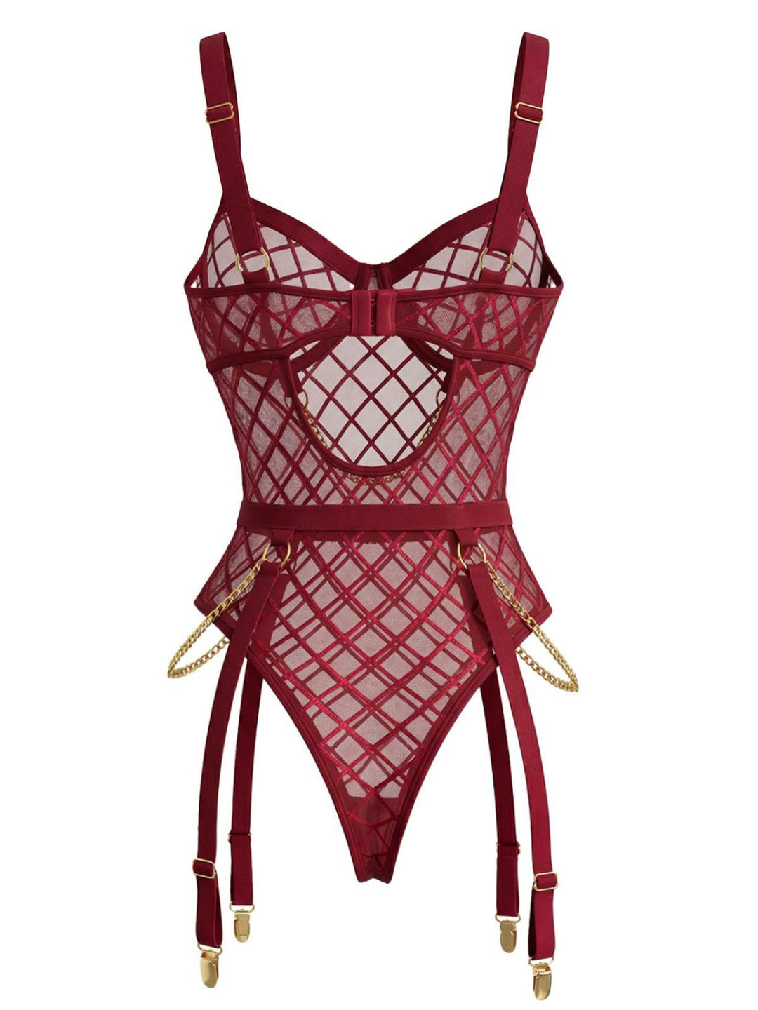 Strappy Chain Accents Sheer Mesh Lingerie - vintage fashion, retro style