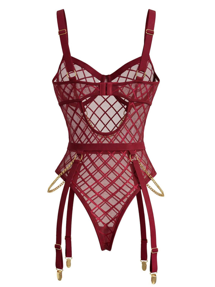 Strappy Chain Accents Sheer Mesh Lingerie - vintage fashion, retro style