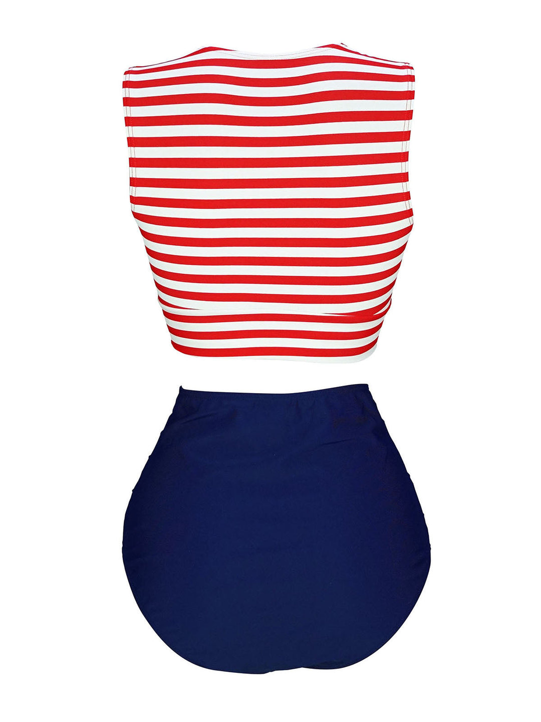 Red &amp; Blue Striped Waist Tie Patchwork Swimsuit, classic vintage style summer beach collection - Image 3