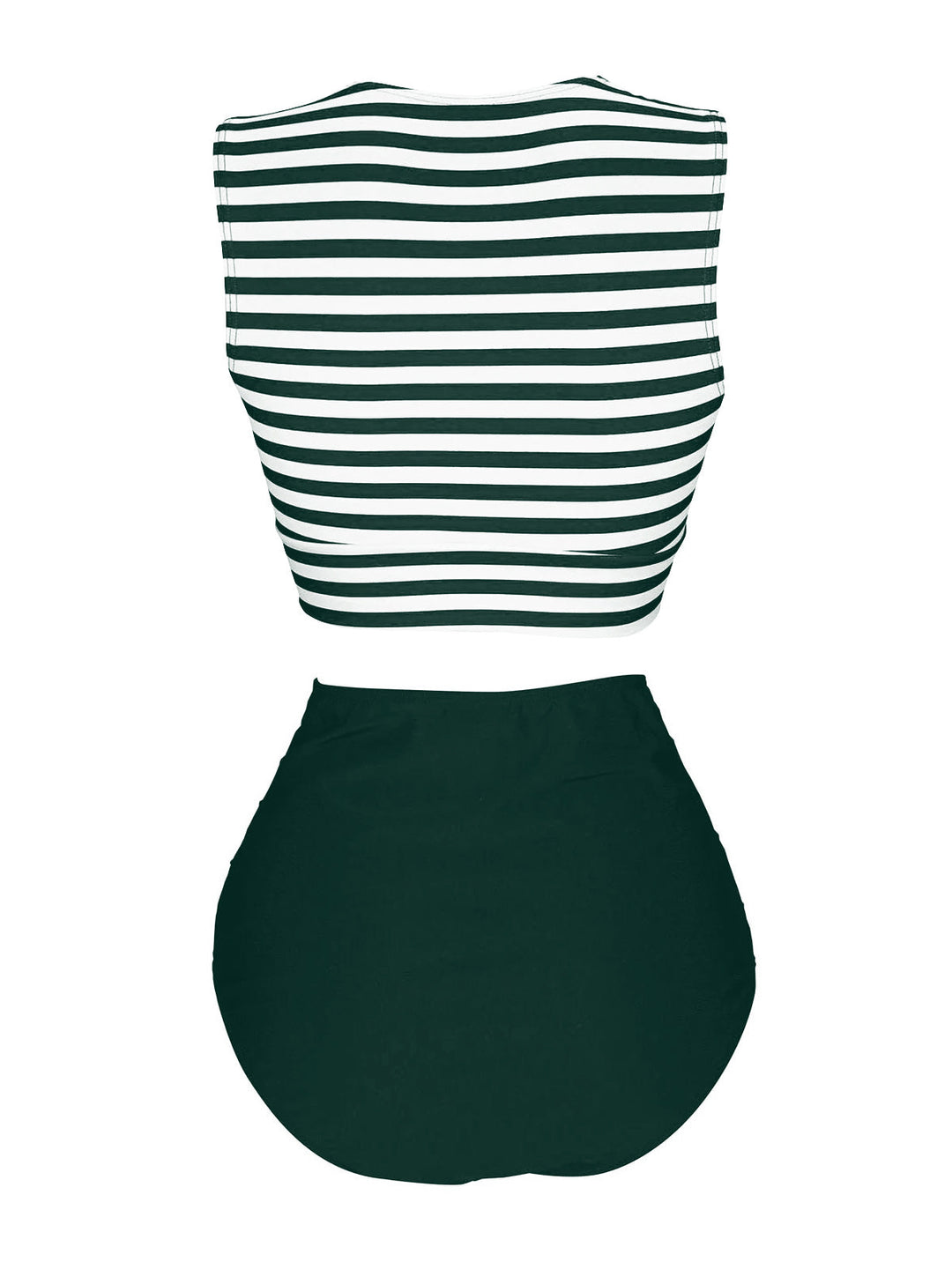 Green Striped Waist Tie Patchwork Swimsuit, classic vintage style summer beach collection - Image 2