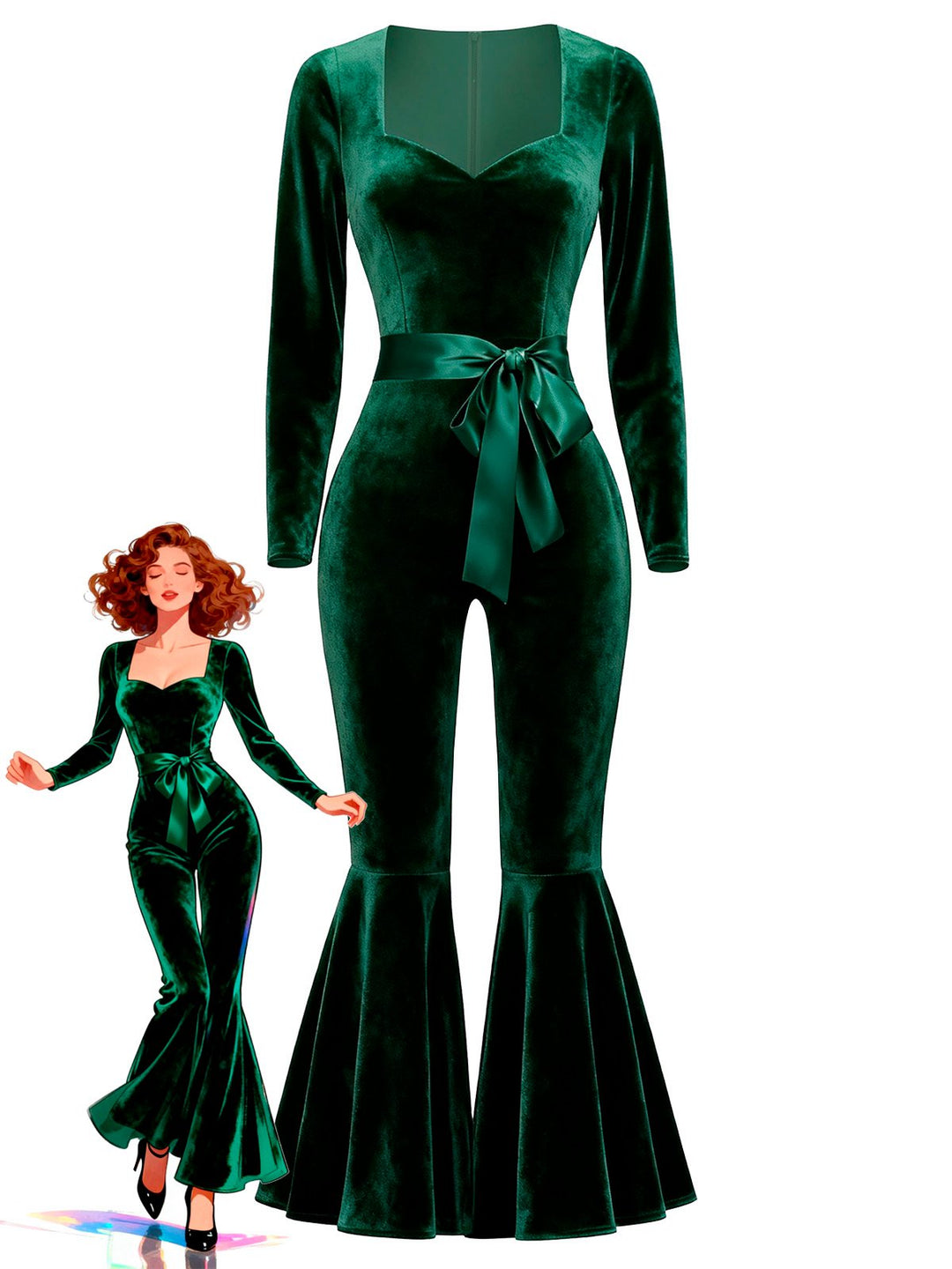 1970s Sweetheart Flare Leg Velvet Jumpsuit - vintage jumpsuit, fashion
