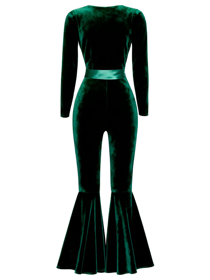 1970s Sweetheart Flare Leg Velvet Jumpsuit - vintage jumpsuit, fashion