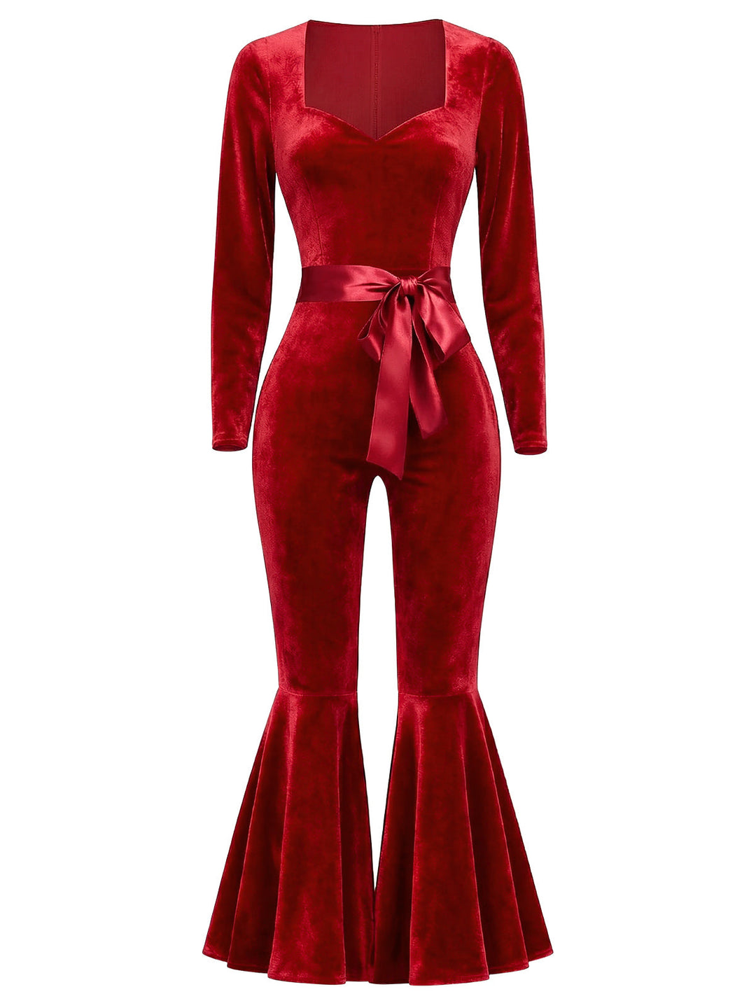 1970s Sweetheart Flare Leg Velvet Jumpsuit - vintage jumpsuit, fashion