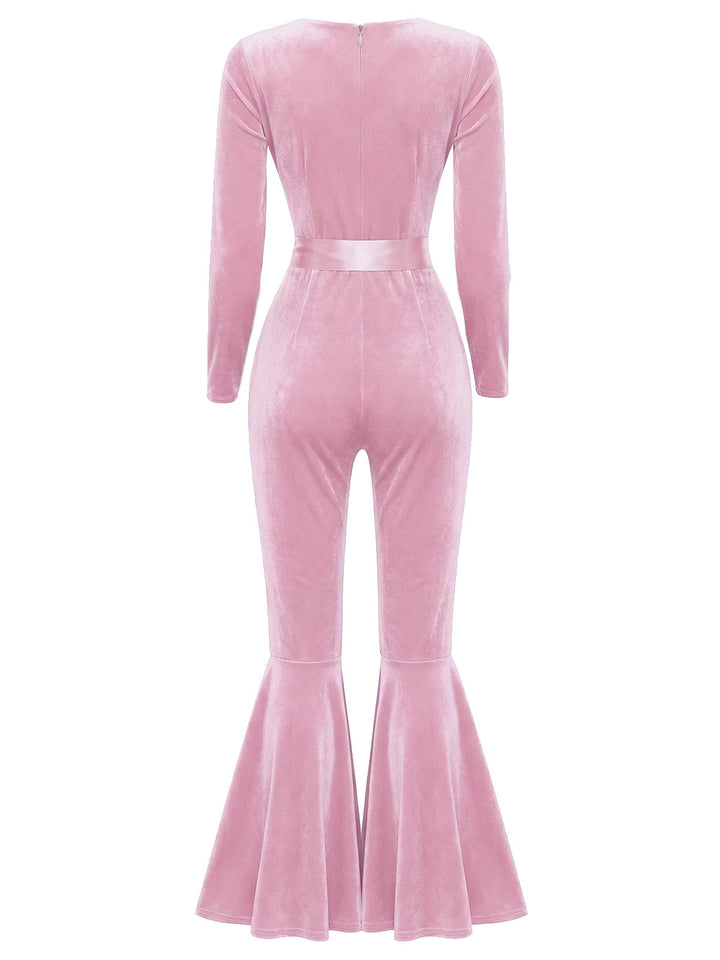 1970s Sweetheart Flare Leg Velvet Jumpsuit - vintage jumpsuit, fashion