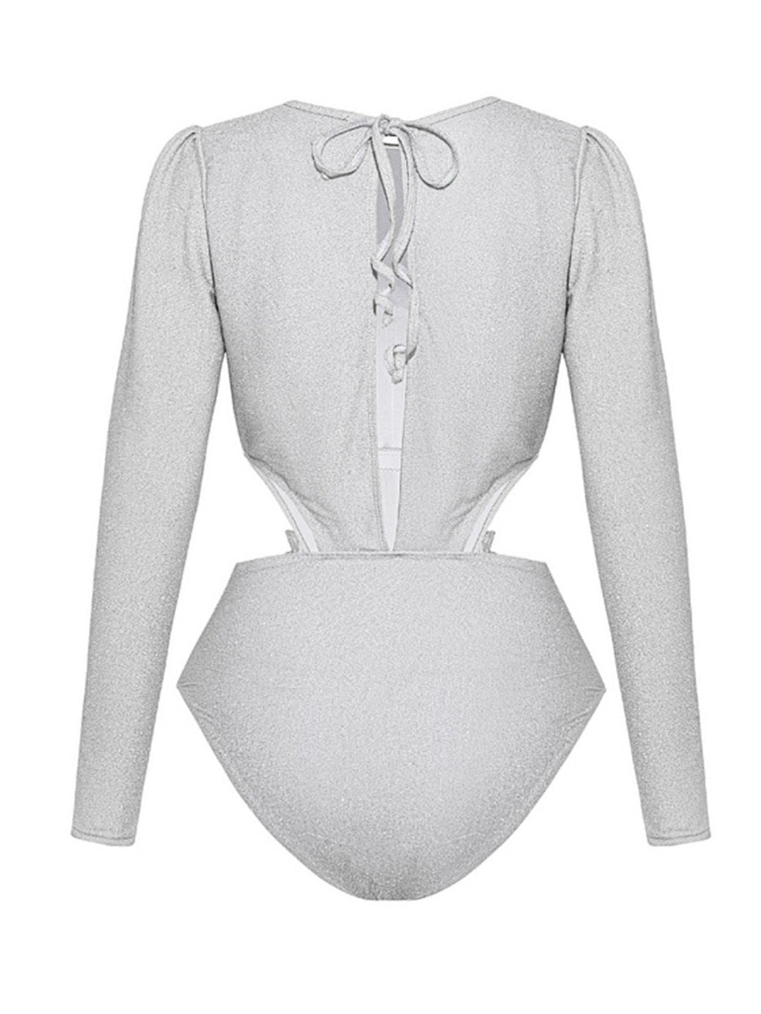 2PCS Silver 1970s 3D Floral Cutout One-Piece Swimsuit &amp; Cover-Up - vintage swimsuit, pin-up style