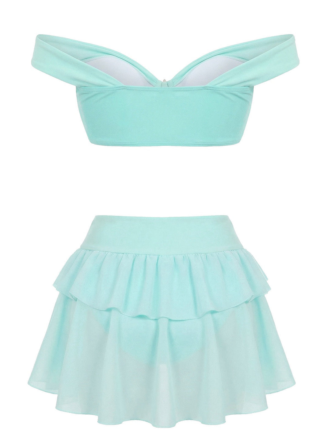 Teal 1970s Jasmine Princess Off-Shoulder Ruffled Bikini Set - vintage fashion, retro style