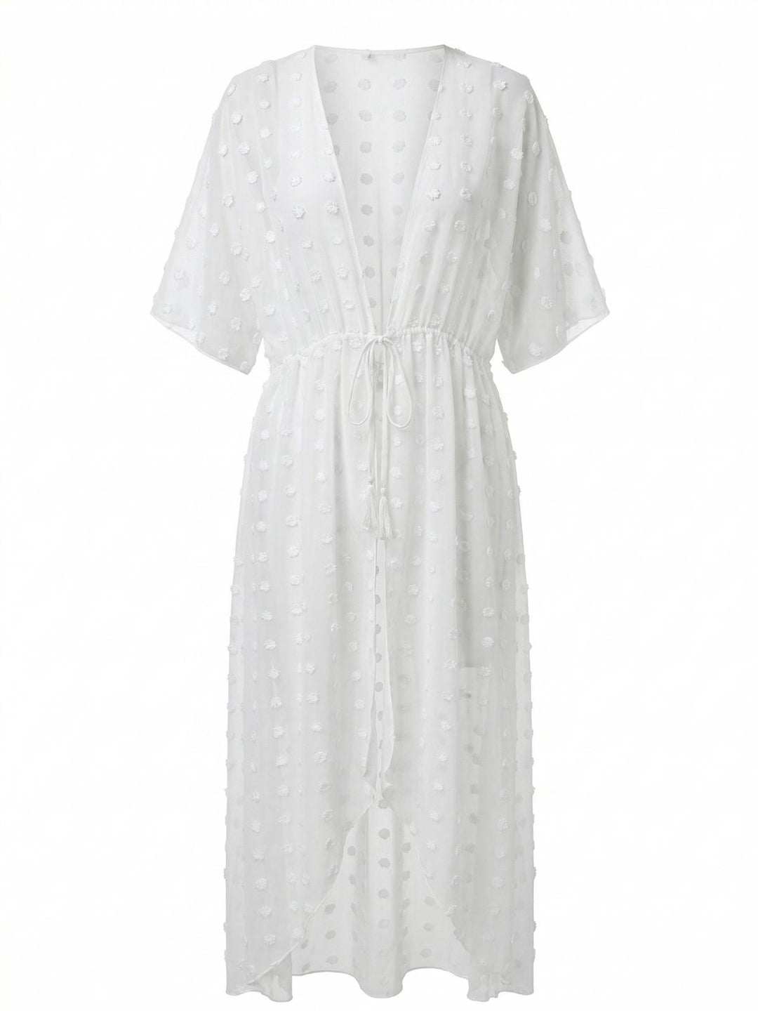 1970s Tie Sheer Polka Dot Maxi Cover-Up Dress - vintage dress, retro fashion