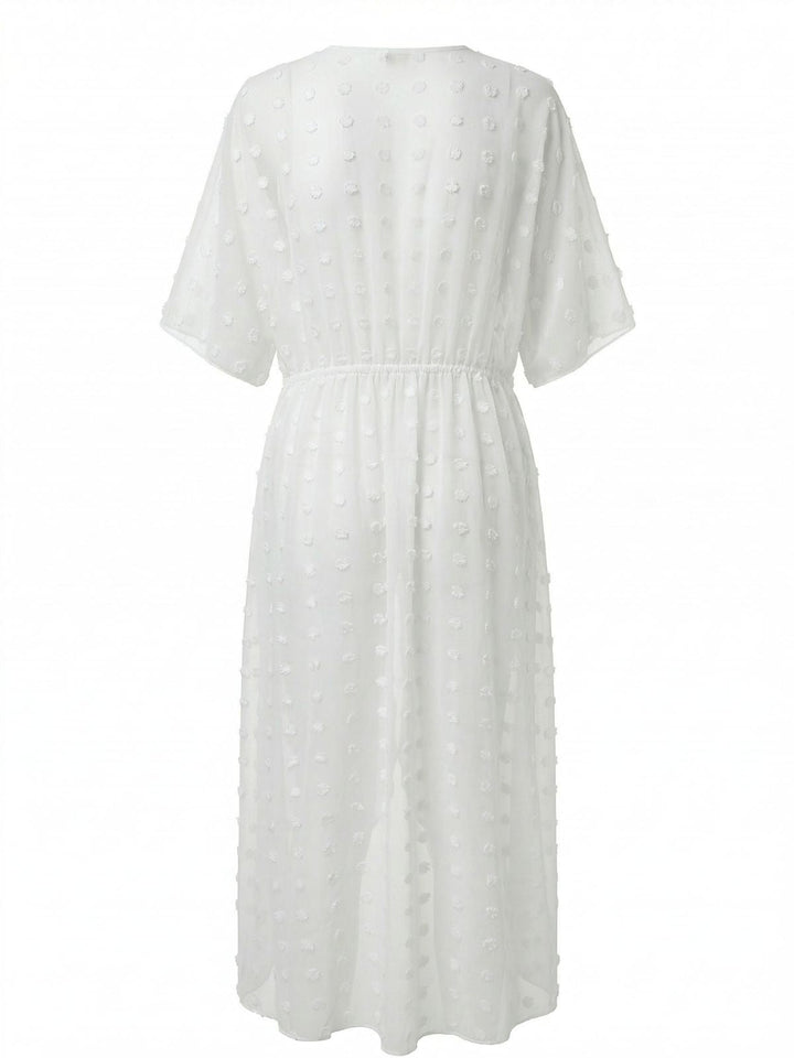 1970s Tie Sheer Polka Dot Maxi Cover-Up Dress - vintage dress, retro fashion