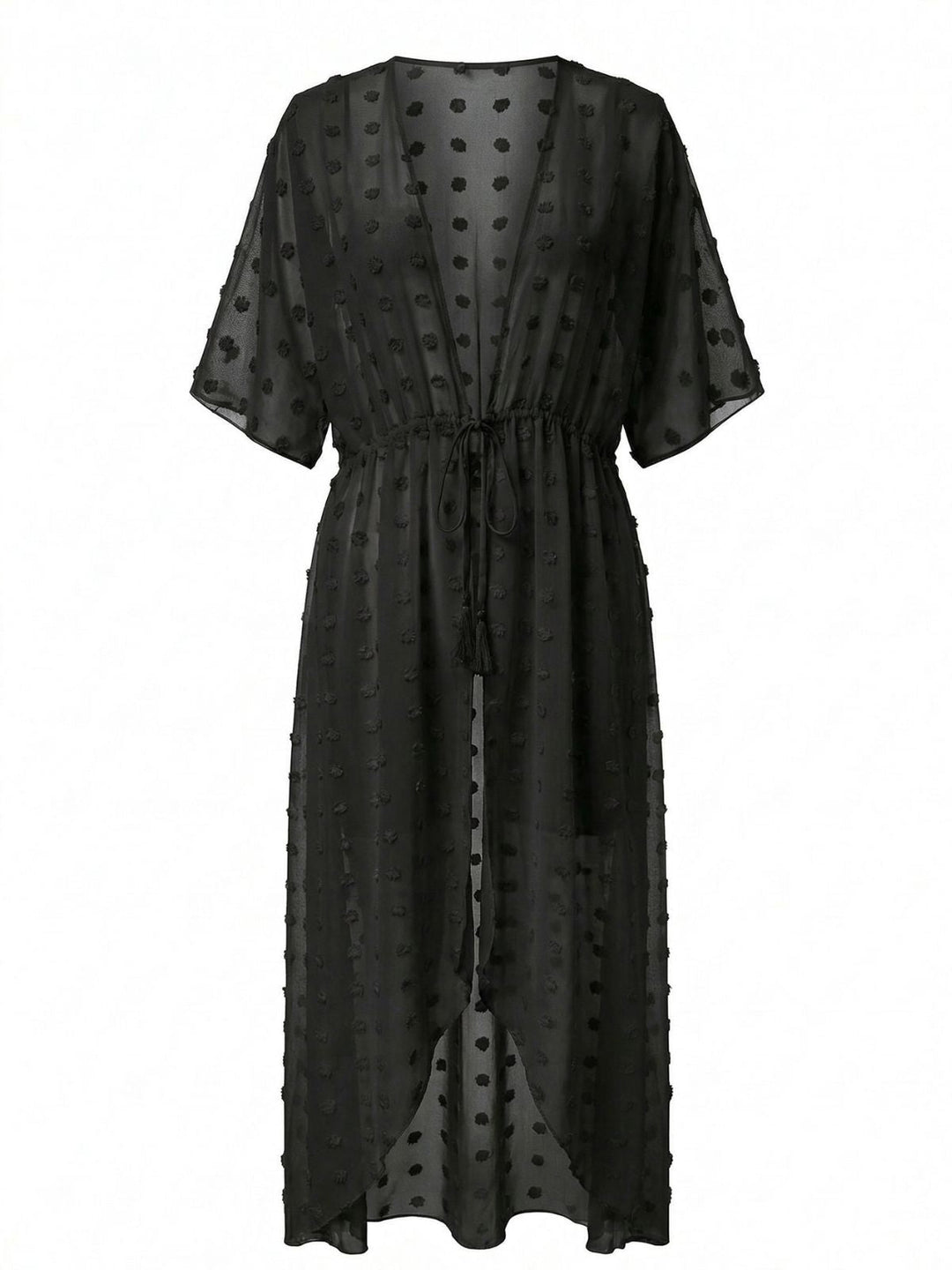 1970s Tie Sheer Polka Dot Maxi Cover-Up Dress - vintage dress, retro fashion