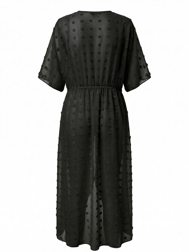 1970s Tie Sheer Polka Dot Maxi Cover-Up Dress - vintage dress, retro fashion