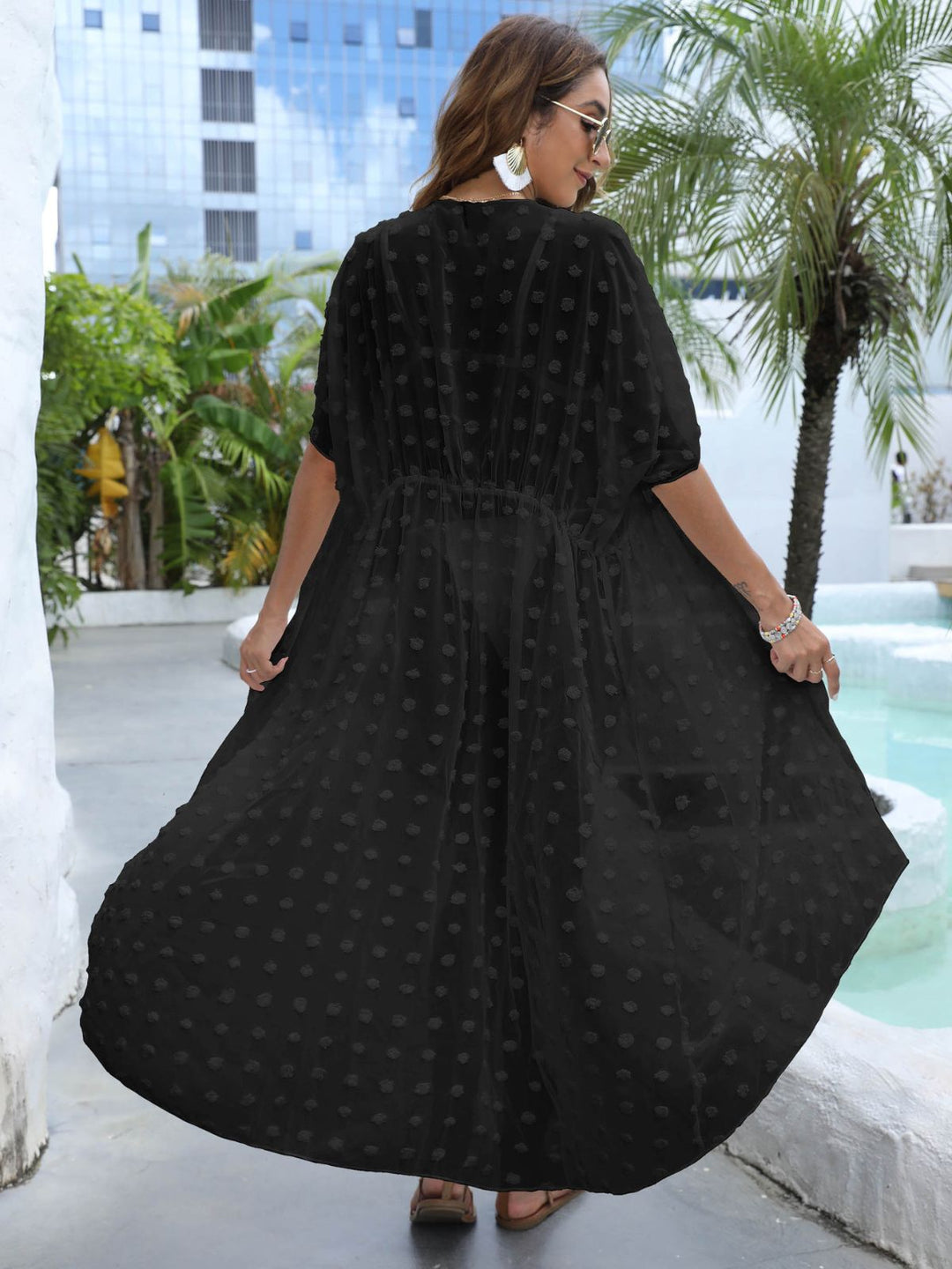 1970s Tie Sheer Polka Dot Maxi Cover-Up Dress - vintage dress, retro fashion