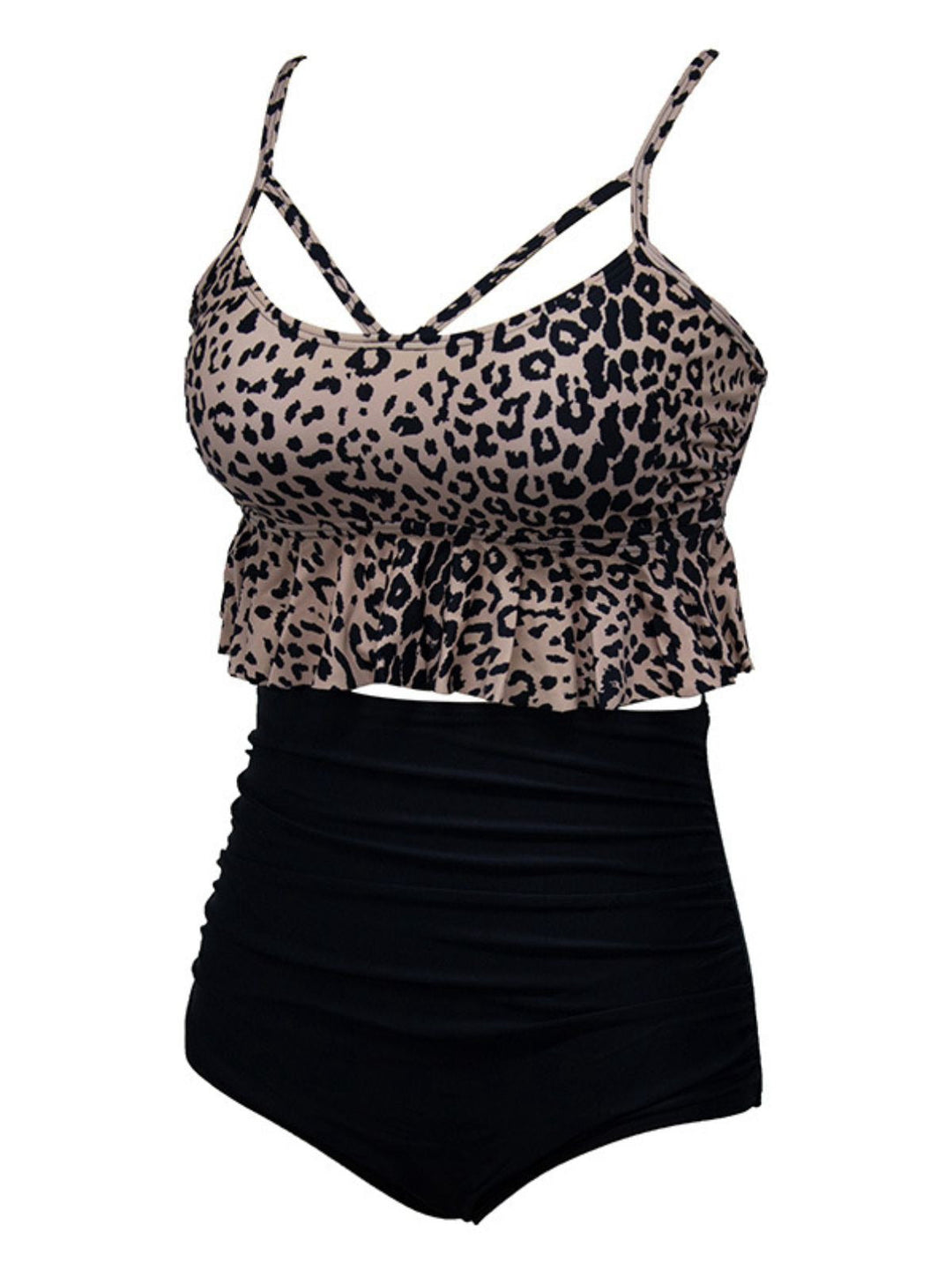 1970s Tummy Control Leopard Ruffled Tankini Set: 1970s Riviera elegance, reimagined for her