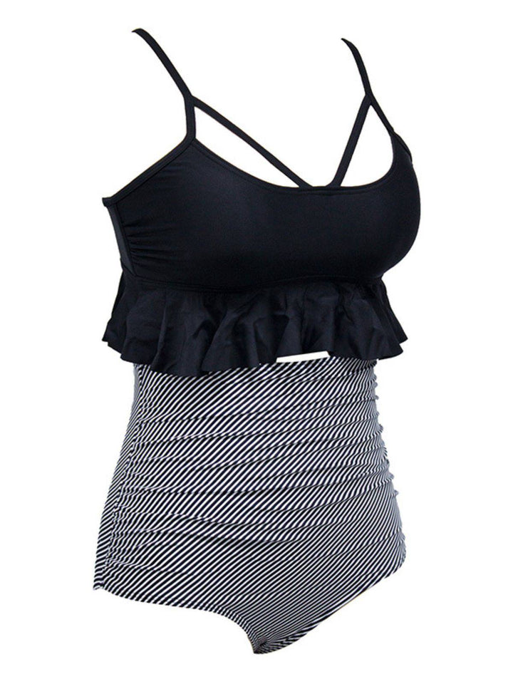 1970s Tummy Control Leopard Ruffled Tankini Set — 1970s poolside glamour meets sun-drenched confidence