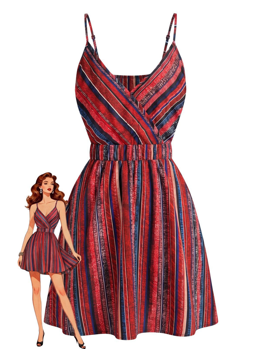1970s V-Neck Boho Style Striped Mini Dress, vintage dress, retro fashion - perfect for women who love vintage and retro fashion