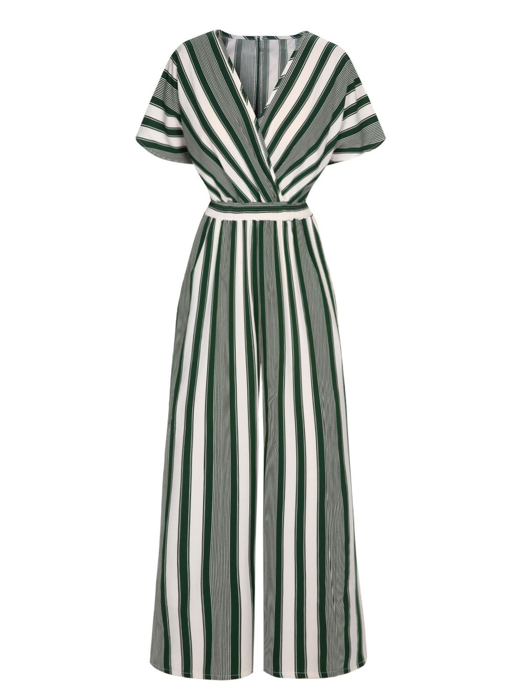 1970s V-Neck Contrast Stripes Jumpsuit — 1970s vintage charm for her modern wardrobe