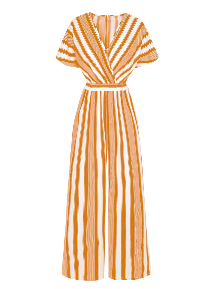 1970s V-Neck Contrast Stripes Jumpsuit — 1970s style that transcends decades